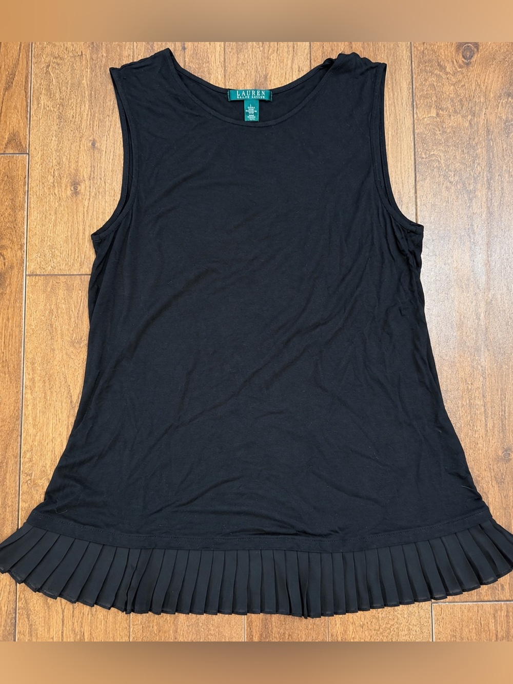 Lauren Ralph Lauren Black Pleated Hem Sleeveless Top Size L
